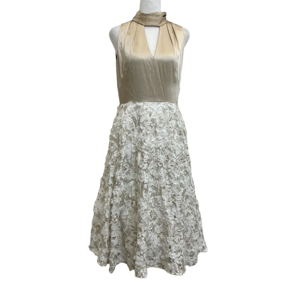 White House Black Market WHBM Halter Neck 3D Flower Fit & Flare Midi Dress - Picture 1 of 16